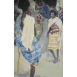 CHRIS ALBERS. A 20th century African street scene with figures, signed lower left, oil on board,