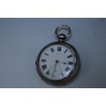 A 19TH CENTURY SILVER POCKET WATCH, the enamel dial marked 42880, with Roman numerals, secondary