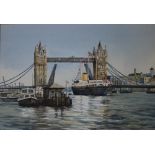 BERT WRIGHT (1930). The Thames and Tower of London, signed lower right, watercolour, gilt framed and