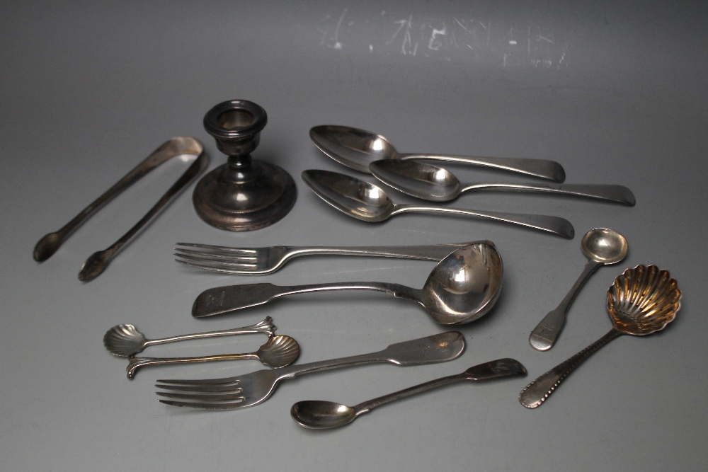 A COLLECTION OF GEORGIAN AND LATER HALLMARKED SILVER, to include a silver sauce ladle by William