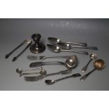 A COLLECTION OF GEORGIAN AND LATER HALLMARKED SILVER, to include a silver sauce ladle by William