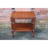 A 19TH CENTURY MAHOGANY TWO TIER BUFFETT OF SMALL PROPORTIONS, raised on tapered fluted supports,
