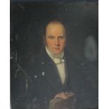 A 19TH CENTURY PORTRAIT STUDY OF A SEATED GENTLEMAN HOLDING A BOOK, unsigned, oil on panel,