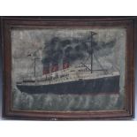 A FOLK ART PAINTING DEPICTING A SAILING VESSEL AT SEA, unsigned, oil on sail cloth, signed lower