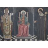 CONTINENTAL SCHOOL (XX). Religious figures, oil on canvas, triptych, unframed, central oil 99 x 55.5