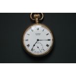 A ROLLED GOLD 'VERTEX' GENTS POCKET WATCH, having white enamel dial, Roman numeral hour markers,