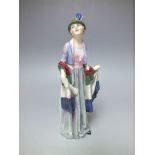 A RARE ROYAL DOULTON FIGURE 'ROSAMUND' - MODEL HN1320, in unusual 'suffragette' style colourway, H