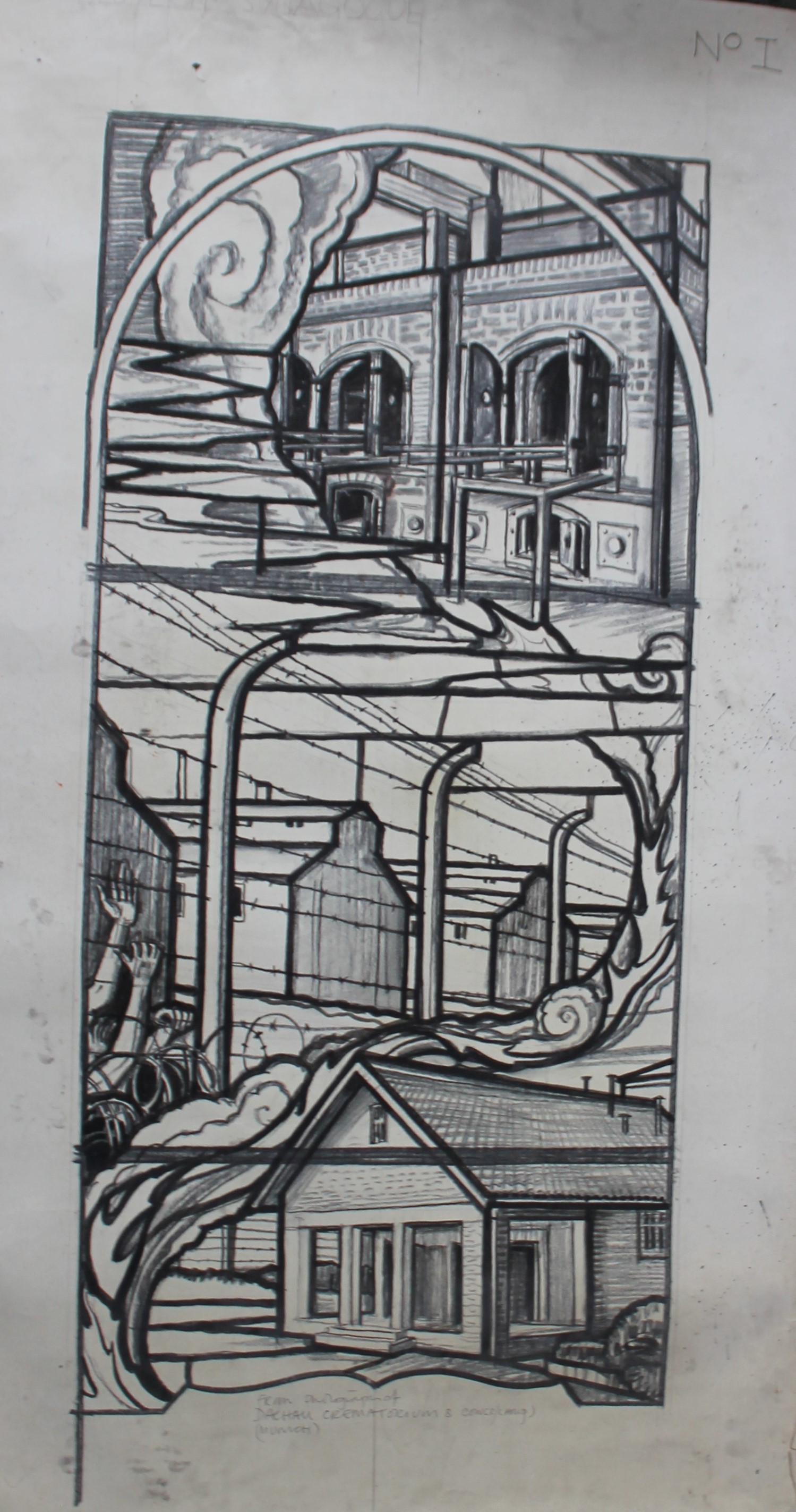 A STAINED GLASS WINDOW DESIGN FROM THE HARDMAN STUDIO, Dachau Crematorium & Concentration Camp '