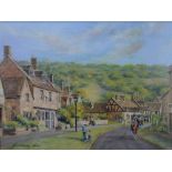 GORDON LEES (1933). Cotswolds street scene, signed lower left, oil on board, framed, 29 x 39 cm