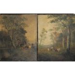 R. WAGNER. A pair of late 19th / early 20th century wooded landscapes with cattle, one signed
