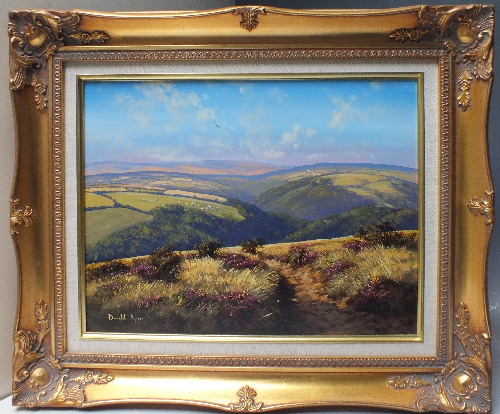 DONALD AYRES (1936). 'Looking Down on Watersmeet', Devonshire view with rolling hills in the - Image 2 of 3