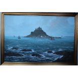 KEVIN PLATT (1945). 'St Michaels Mount', signed lower right, oil on canvas, gilt framed, 50 x 75 cm