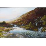 BRIAN HORSWELL (1939). 'Church End, Scotland', a mountainside river scene with cattle watering,