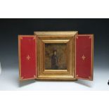 A LATE 18TH / EARLY 19TH CENTURY ICON OF SOLITARY FIGURE, unsigned, oil on board, in frame with