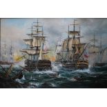KEVIN PLATT (1945). Seascape Battle scene with ships, signed lower left and dated '06, oil on
