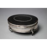 A SILVER AND TORTOISESHELL OVAL LIDDED BOX - BIRMINGHAM 1913, for 'Mappin & Webb, with Greek key