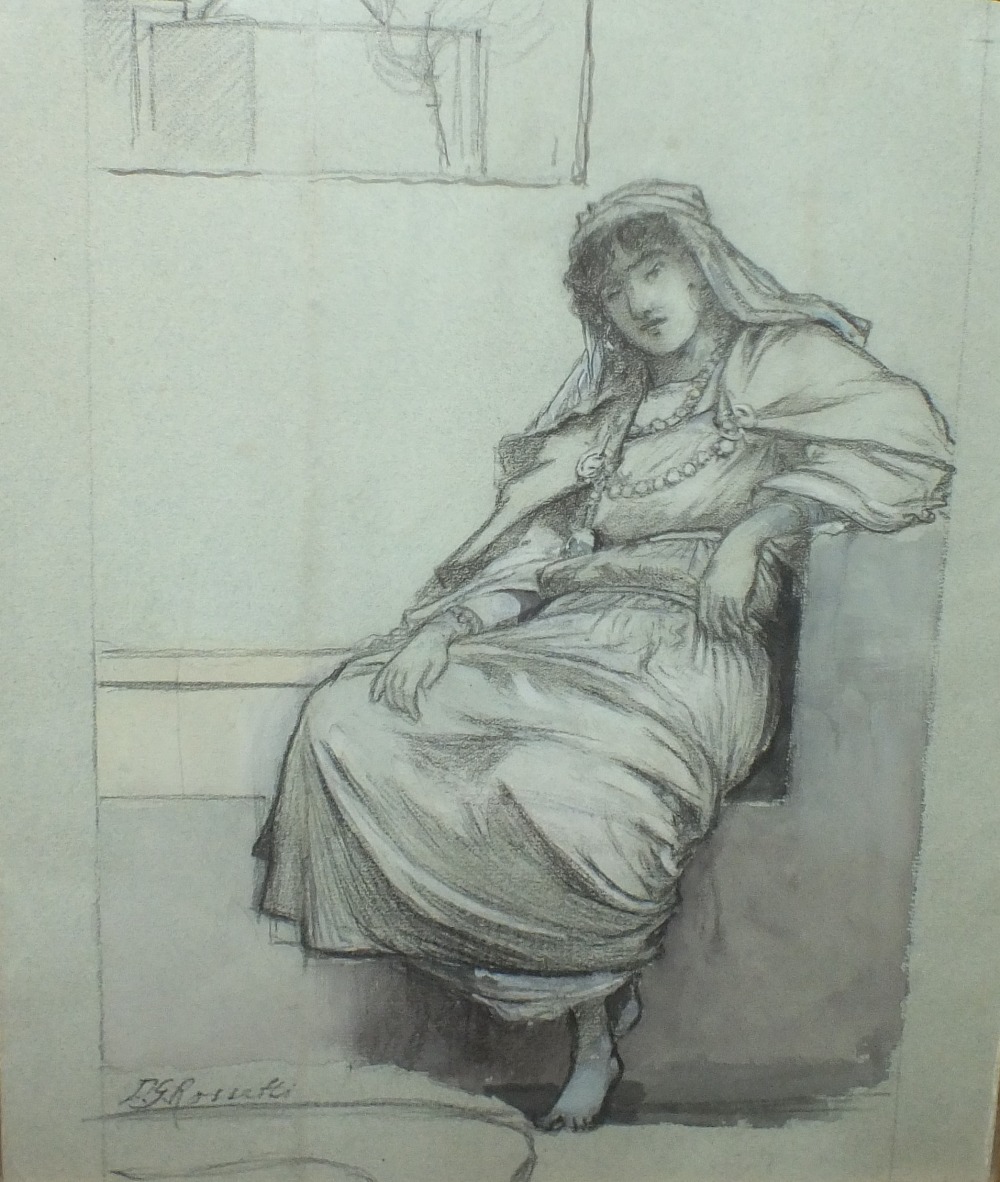 STYLE OF DANTE GABRIEL ROSSETTI (1828 - 1882). Study of a lady, pencil, bearing signature lower