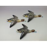 A TRIO OF BESWICK TEAL WALL PLAQUES, comprising model numbers 1530-1, 1530-2 and 1530-3, largest W