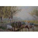 WILLIAM SIDNEY COOPER (1854-1927). Cattle watering, signed lower left and dated 1902, watercolour,