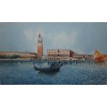 ITALIAN SCHOOL (XX). A Venetian gondola in the lagoon, signed lower right but indistinct,