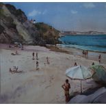 MICHAEL CRAWLEY (XX). 'Beach Scene, Cornwall', signed lower right, watercolour, framed and glazed,