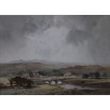 ARTHUR MILES. 'Mid Wales landscape', see verso, with church and hamlet, signed lower left,