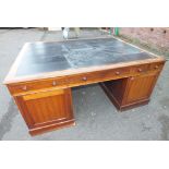 A LARGE 19TH CENTURY MAHOGANY TWIN PEDESTAL PARTNERS DESK, the inset black leather top above an