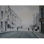 P. J. HARGREAVES. A 20th century study of a Victorian street scene with figures, signed lower right,