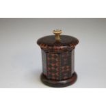 A 19TH CENTURY TUNBRIDGE WARE TRAVELLING INKWELL, the main body of hexagonal form, with screw