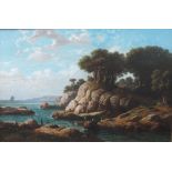 EMMANUEL DE COULANGE-LAUTREC (1824-1898). A coastal scene with figures, signed lower left and