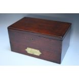 A GEORGIAN MAHOGANY APOTHECARY BOX, of rectangular form, the hinged lid opening to reveal fitted