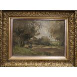 W.G.F. JENSEN (XX). A figure on a country path, signed left, oil on canvas, gilt framed, 21.5 x 30