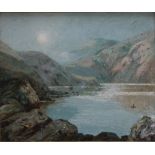 ELLESS (XX). A mountainous lake scene with lone fisherman in boat, signed lower left and dated '