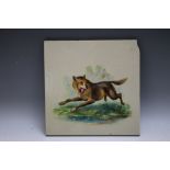 A MINTON TILE WITH HAND PAINTED DECORATION DEPICTING A HOUND RUNNING, marked Minton Hollins & Co.