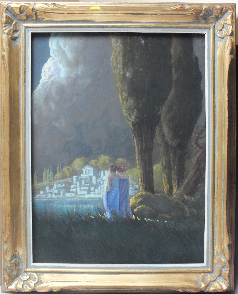 DELBOSCO. A Greek scene depicting two robed figures watching a storm, pastel, signed lower left, - Image 2 of 3