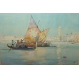 ITALIAN SCHOOL (XX). Venetian lagoon studies, both monogrammed, watercolours, a pair, gilt framed