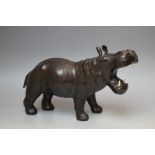 A MID 20TH CENTURY LEATHER MODEL OF A HIPPOPOTAMUS, probably Abercrombie & Fitch, having glass eyes,