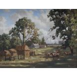 JOHN COLIN EDWARDS (1940). Country landscape with cattle, signed lower right, oil on canvas, framed,