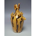 AN UNUSUAL POTTERY SLIPWARE HEN AND CHICKS MONEY BANK, in the style of Ewenny pottery, unmarked,