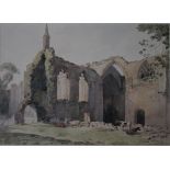 PERCY LANCASTER (1878-1951). 'Kirkstall Abbey', signed lower left, watercolour, gilt framed and