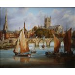 JOHN SINCLAIR-BLACK (XX). 'Old Worcester Bridge and Cathedral', signed lower left, oil on canvas,