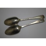 A HALLMARKED SCOTTISH SILVER TABLE SPOON BY WILLIAM DAVIE - EDINBURGH 1778, together with a