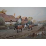 ALBERT HASELGRAVE (XIX-XX). Heavy horses with figures, signed lower right, watercolour, gilt