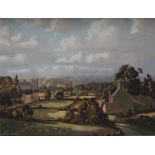 JOHN COLIN EDWARDS (1940). View of a country village, signed lower left, oil on canvas, framed, 34 x