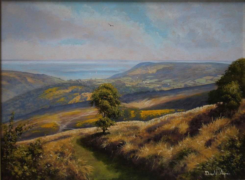 DONALD AYRES (1936). 'Exmoor Spring, Porlock Bay', signed lower right, oil on canvas, gilt framed,