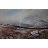 JAMES ORROCK. Extensive estuary landscape, mountains beyond and approaching storm, signed lower