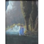 DELBOSCO. A Greek scene depicting two robed figures watching a storm, pastel, signed lower left,