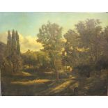 ENGLISH SCHOOL (XX). A country landscape with a river running through and figures, oil on canvas,