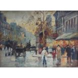 JUAN SOLER. A 20th century Continental school impressionist Parisian street scene with horses, carts