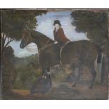 PRIMITIVE SCHOOL (XX). Study of a horse and rider, oil on canvas, unframed, 63 x 76 cm